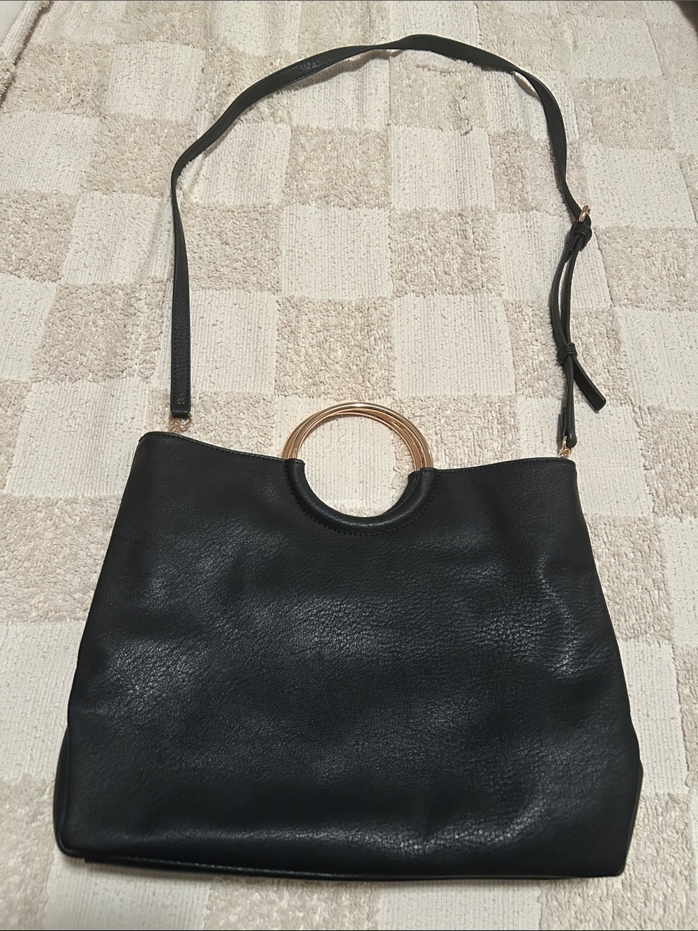 LC Lauren Conrad Black Shoulder Bag with Gold Ring Handle